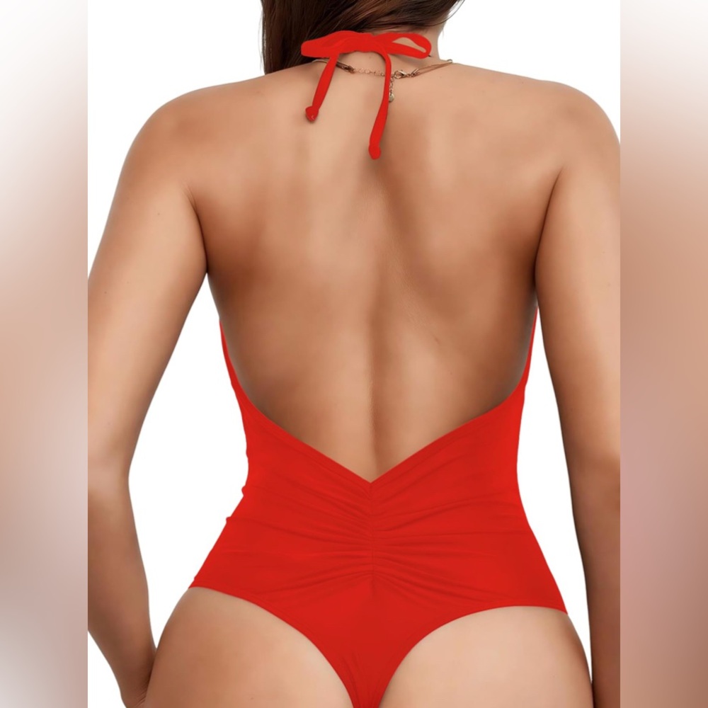 Holipick Red Halter Thong Red One-Piece Swimsuit XXL